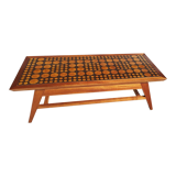 Coffee table in blond mahogany and ceramic tiles, 60s
