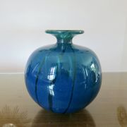 Ball vase, Mdina, Malta, signed, in blue blown glass, year 1983