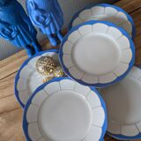 Set de 7 assiettes vintage anciennes à dessert  bleu doré porcelaine