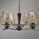 1960s Napako Mid-Century Modern Czech Four-Arm Glass Wood Chrome Chandelier