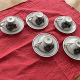 5 cups and 5 saucers La Louvière boch Belgium peasant scene art deco