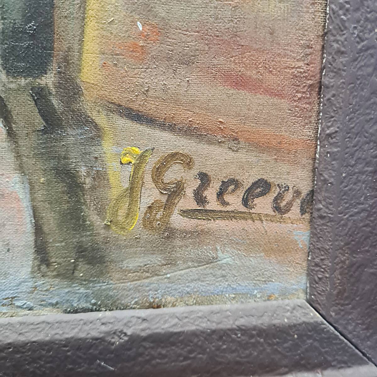 Dutch oil painting by J. Greeve Groothoofd In Dordrecht, early 1900s