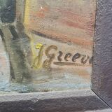 Dutch oil painting by J. Greeve Groothoofd In Dordrecht, early 1900s