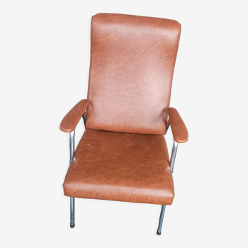 Ancien fauteuil tubulaire de salon vintage simili cuir 1970