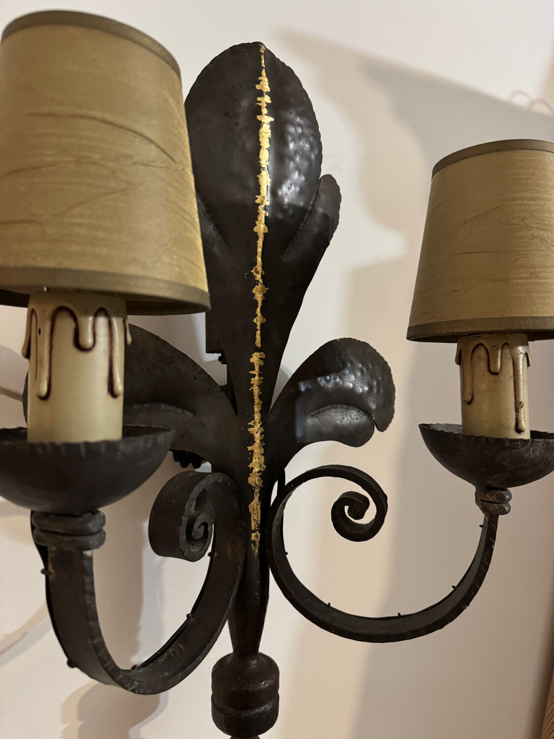 Large lily flower wrought iron wall light from the 1960s.