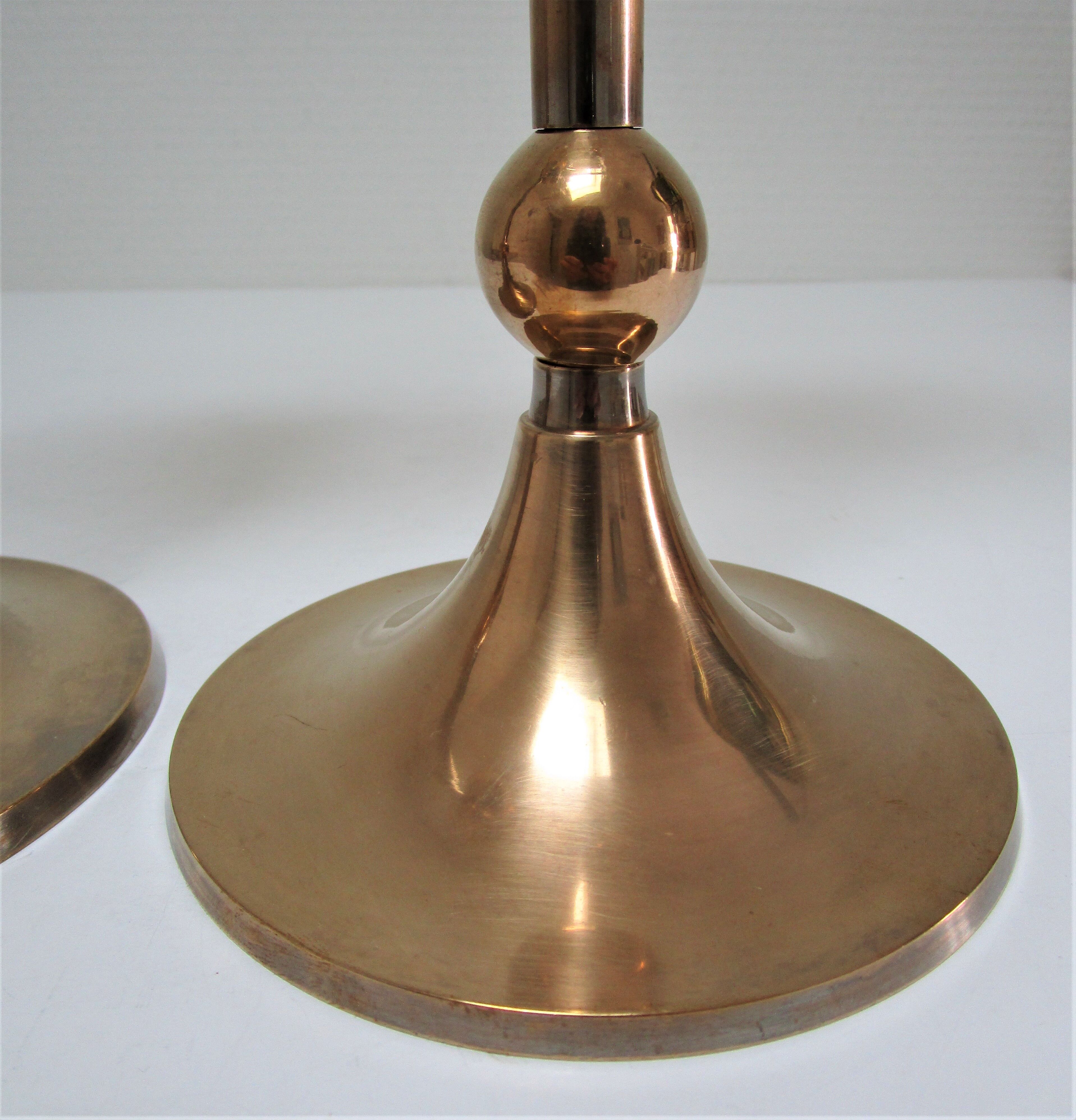 Pair of Scandinavian candlesticks brass vintage steel