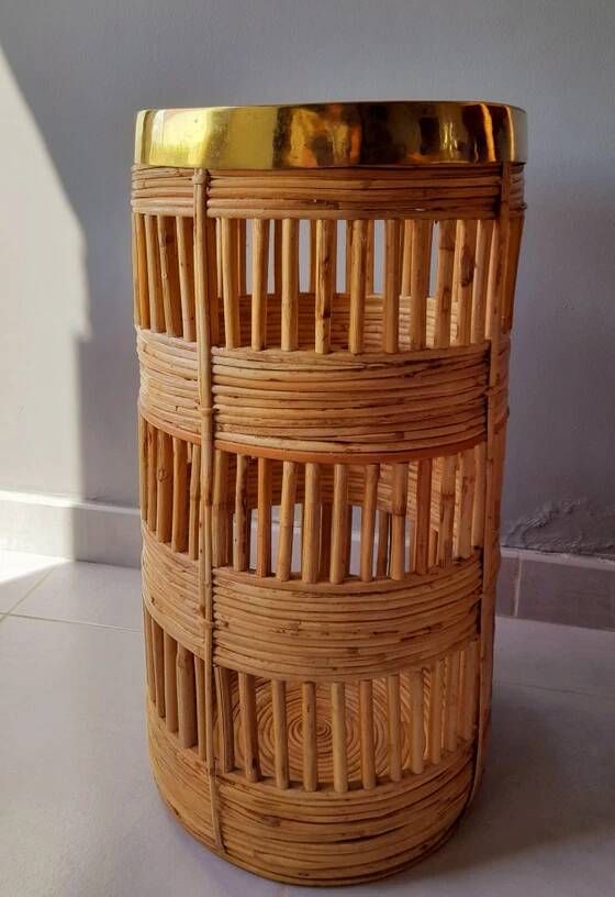 Brass and rattan umbrella stand 1970
