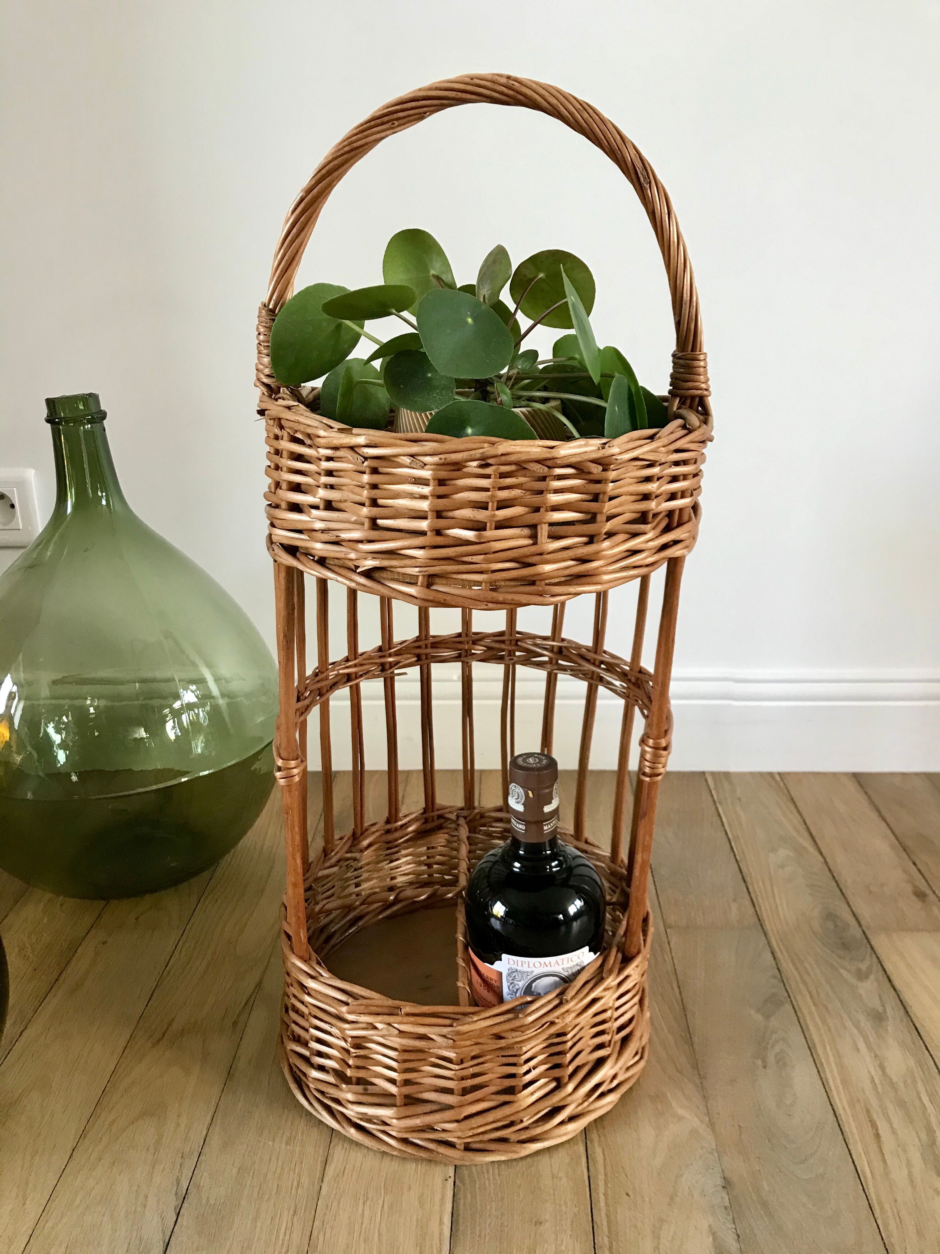 Wicker rattan bottle holder 50s-60s