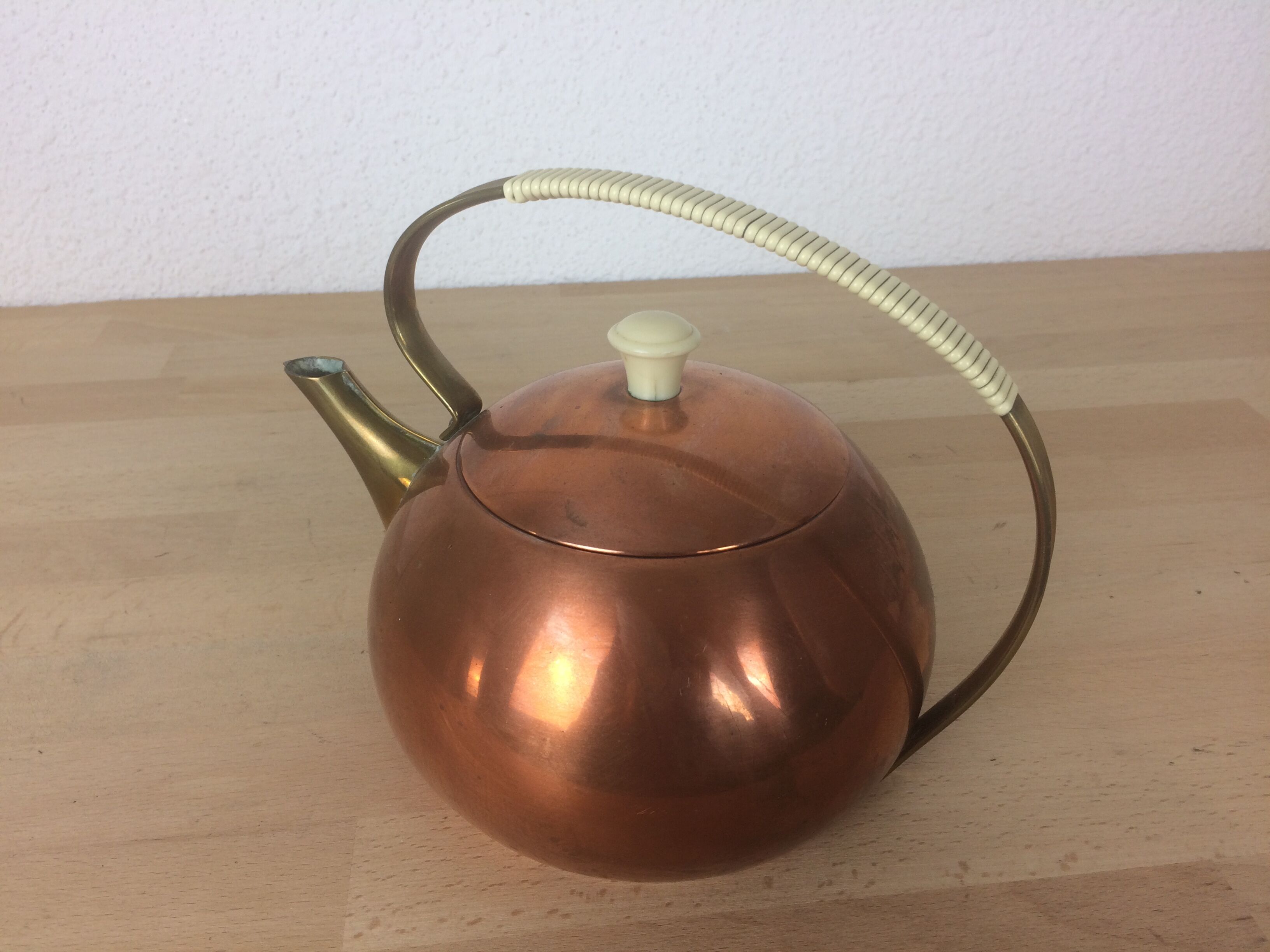 Copper and brass teapot Scandinavian style