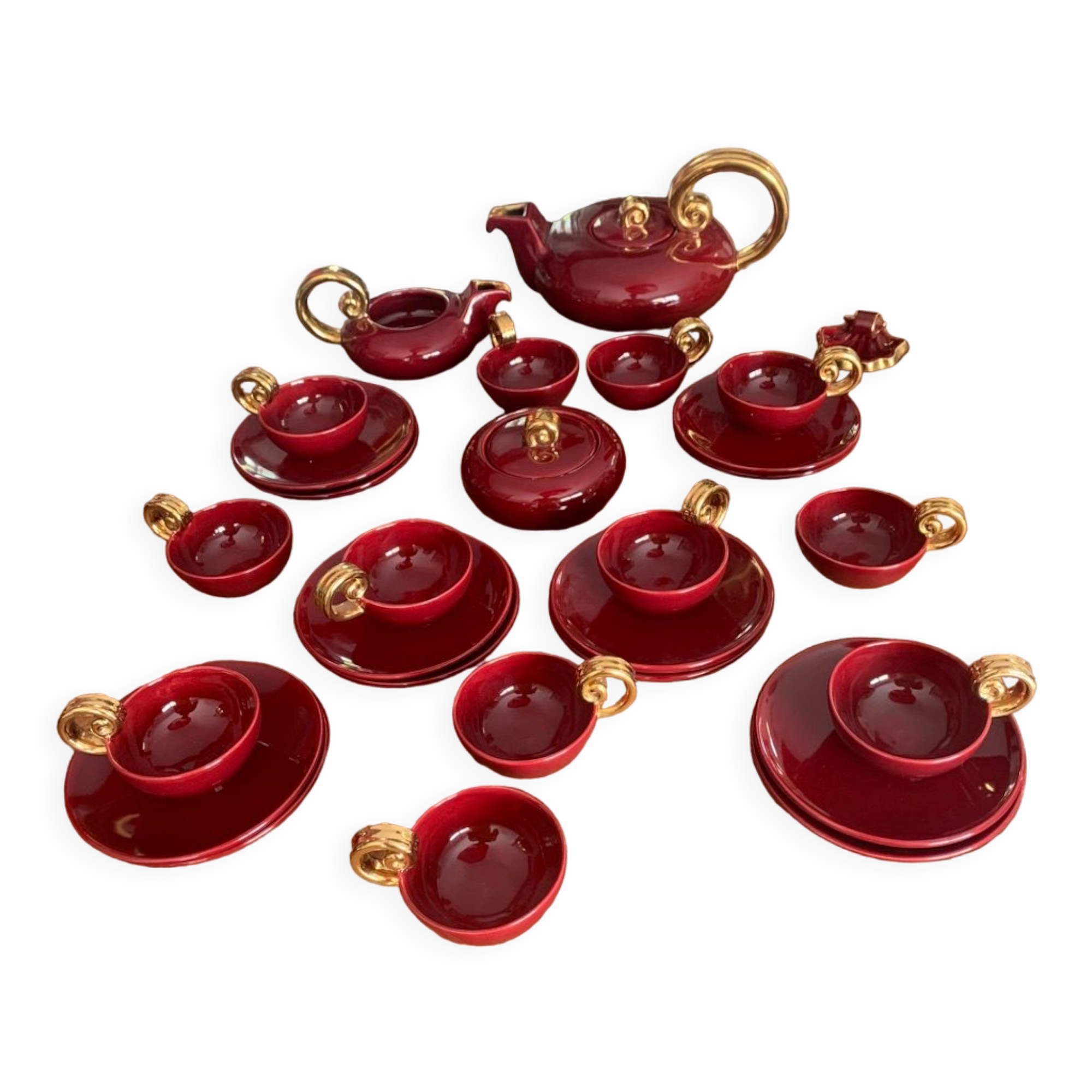 Vallauris art deco breakfast "volutes" 16 pieces - louis giraud 1897- 1985