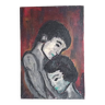 Huile sur toile - couple enlacé - 55 x 38 cm