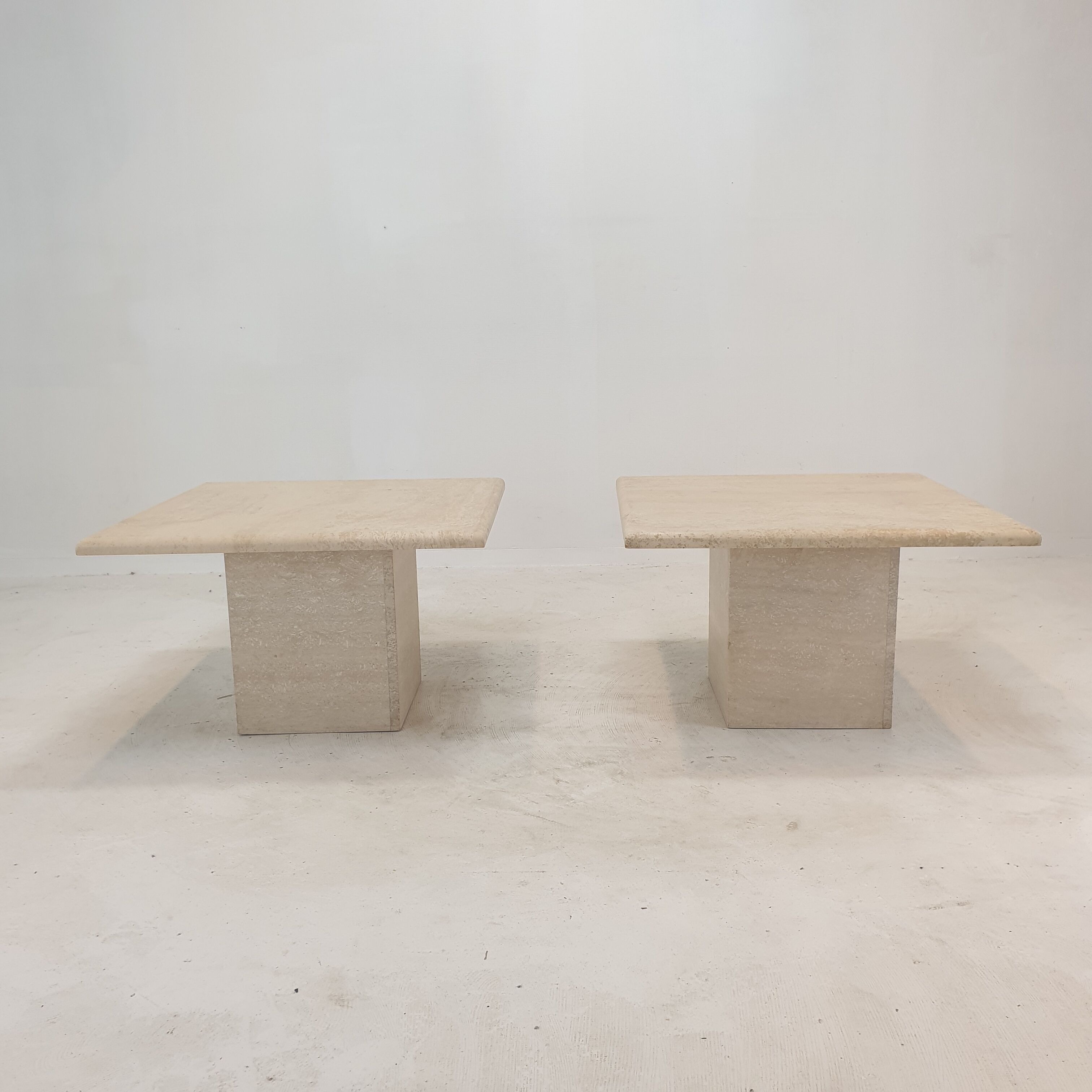 Set of 2 Italian Travertine Coffee or Side Tables, 1980s