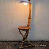 Vintage bamboo rattan floor lamp, with shelf