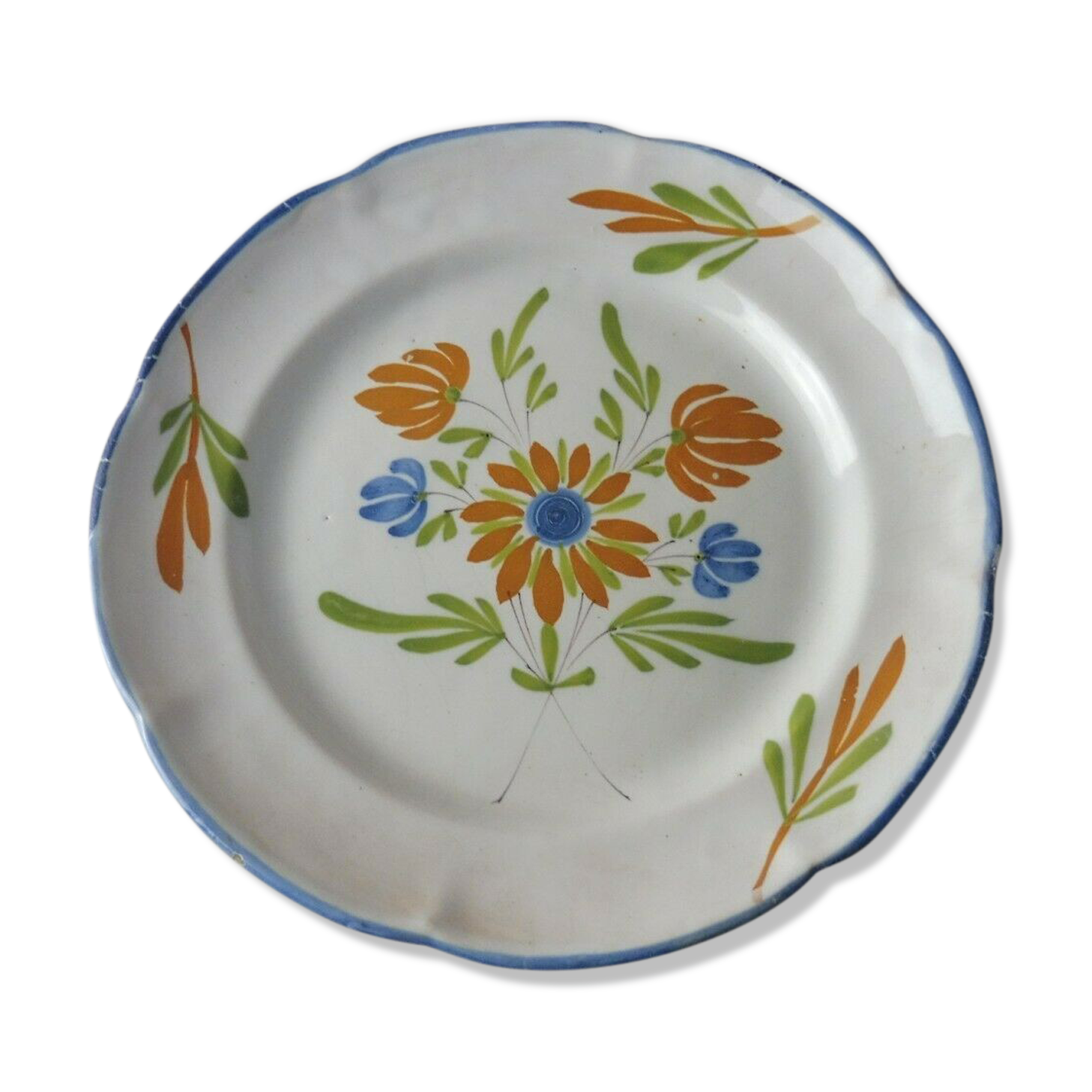 Old plate decoration flowers, ceramic from Auvillar, 18-19th