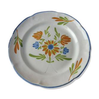 Ancienne assiette décor fleurs, en céramique de Auvillar, 18-19ème