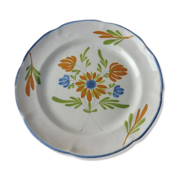 Ancienne assiette décor fleurs, en céramique de Auvillar, 18-19ème