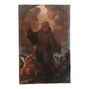 Old Oil Painting on Canvas, Baroque Period, Depicting a Franciscan Saint
