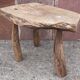 Brutalist coffee table in solid wood, tripod. (Popular art)