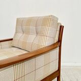 Mid-Century Scandinavian Armchair in Cherry Wood and Checked Fabric, 1960s