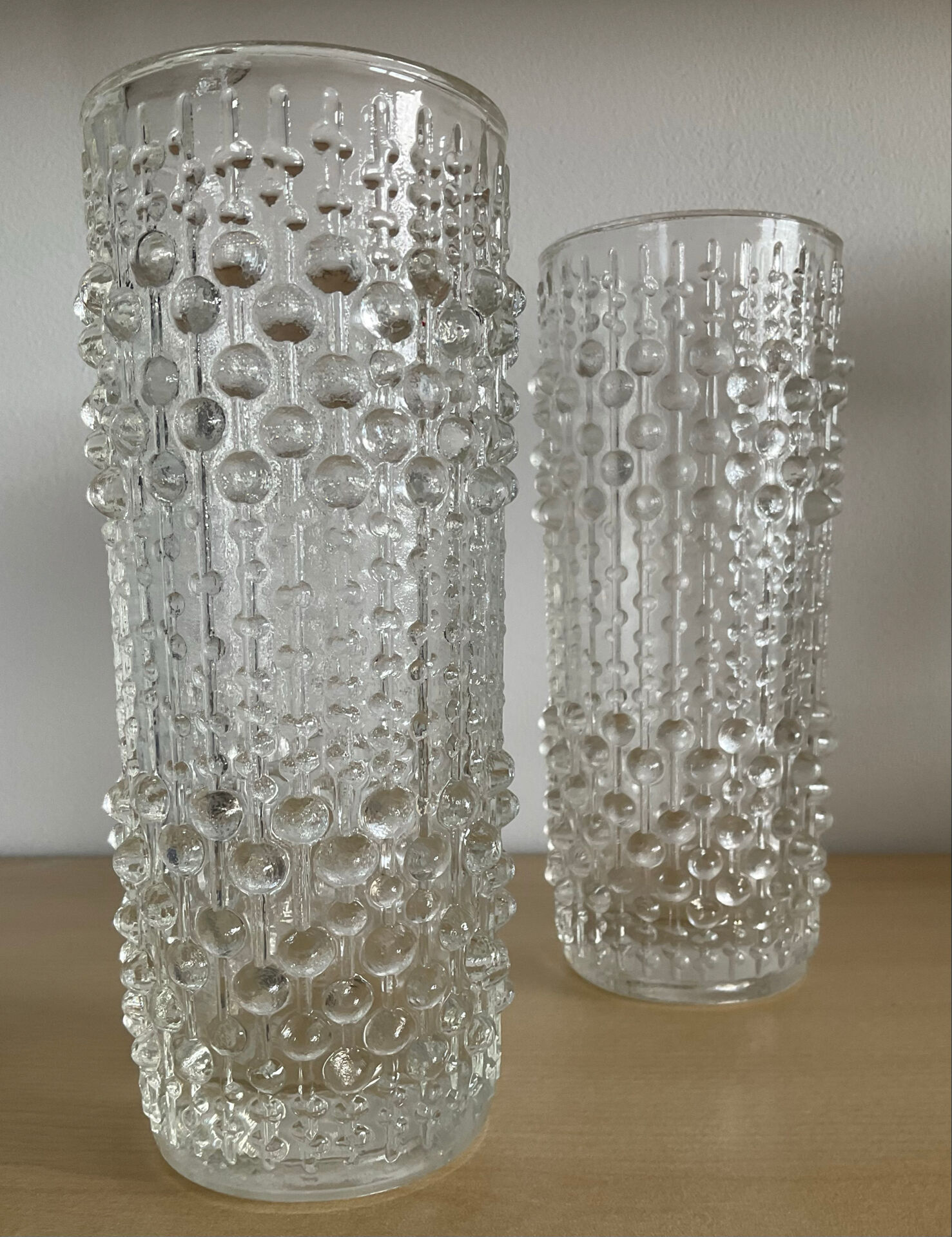 Pair of vintage Bubble roll vases in moulded glass