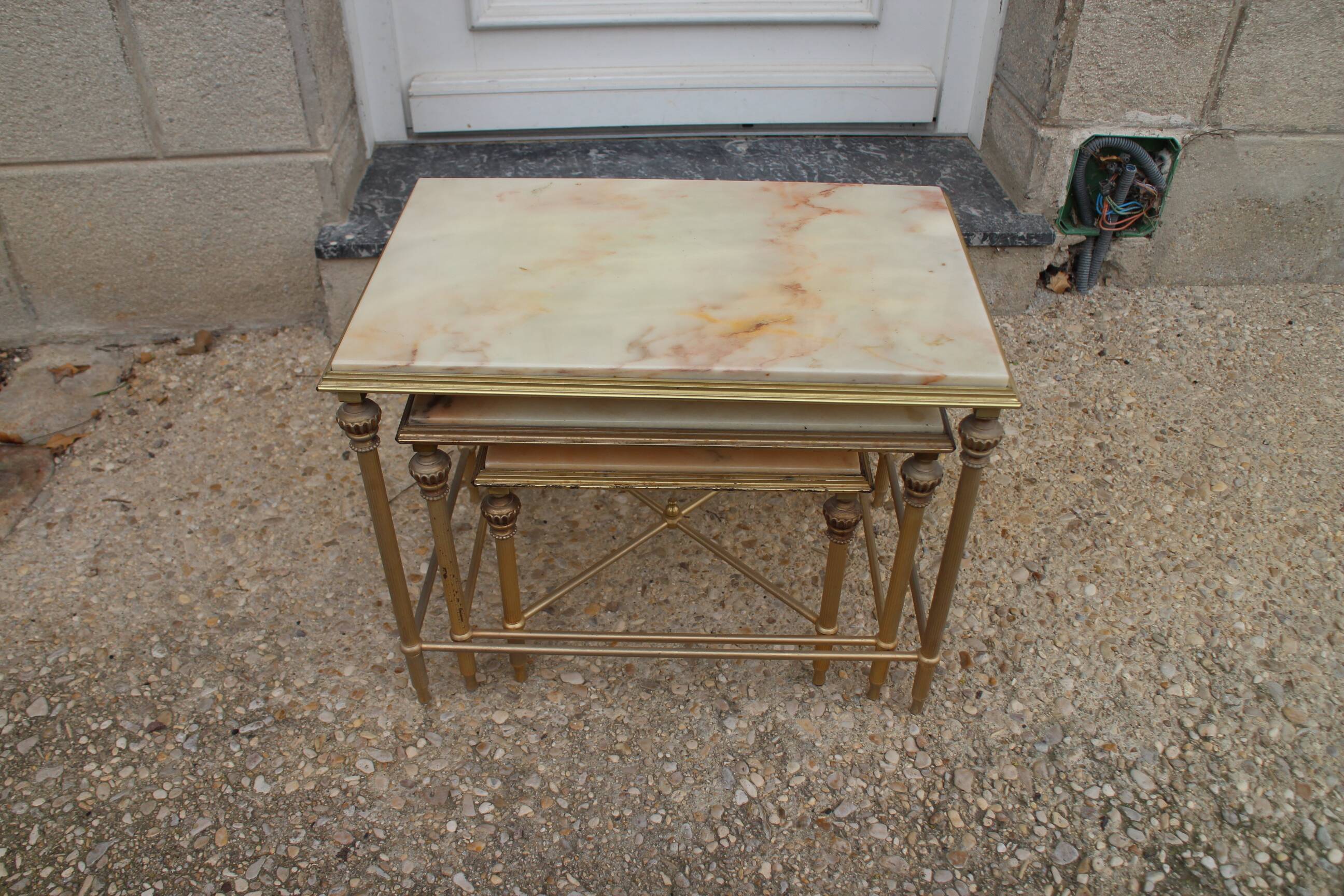 brass and onyx nesting table