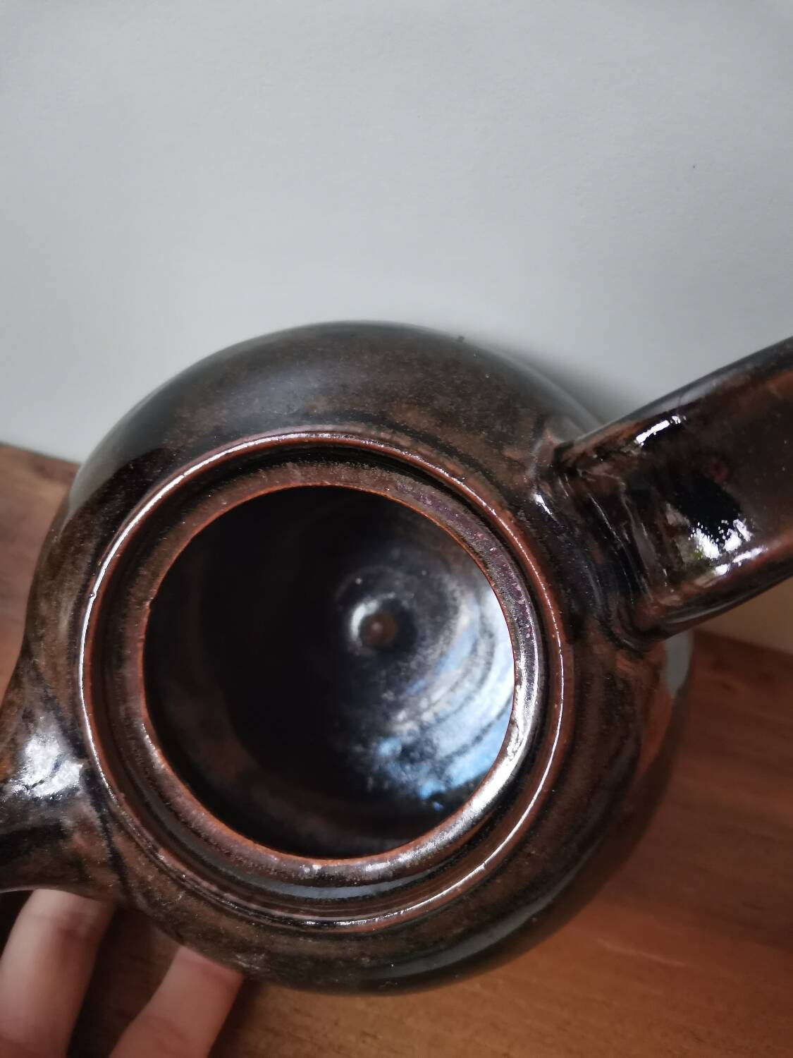 Vintage signed enameled stoneware teapot