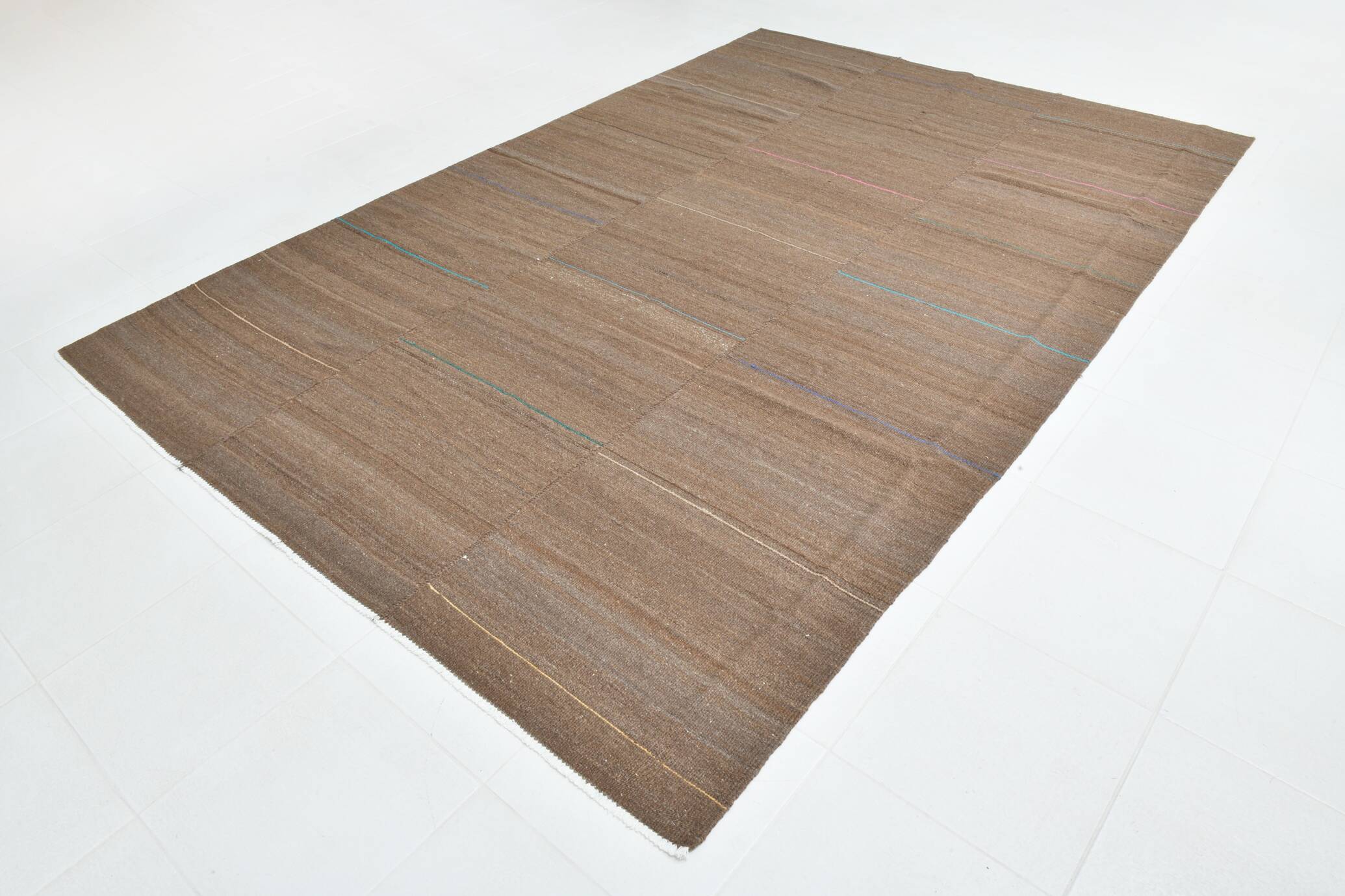 7x11 Brown Turkish Large Kilim Rug, Ethnic Patterned Rug, 221x331 Cm