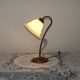 Vintage French Brown Metal Goose Neck Lamp With Textured Glass Shade