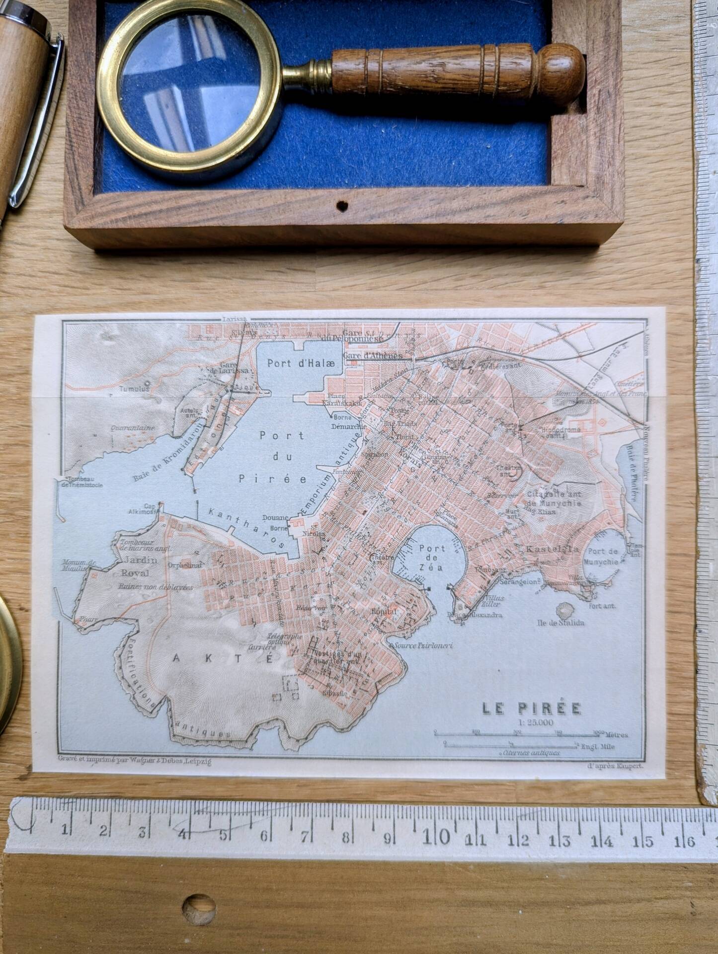 Le Pirée, Athènes, petit plan original imprimé en 1910