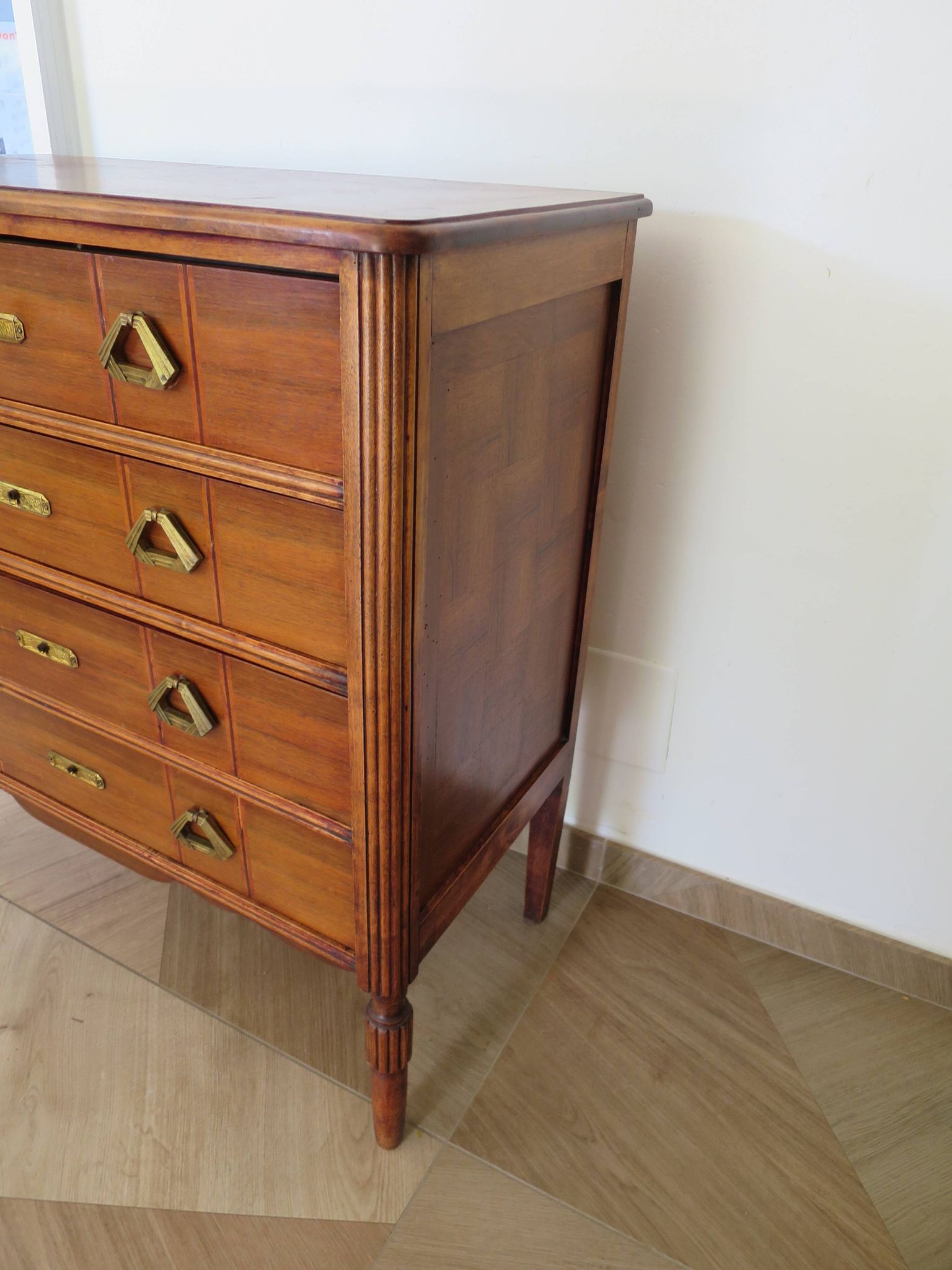 Art Deco chest of drawers - 4 drawers - locks - checkered wood veneer top - 50s
