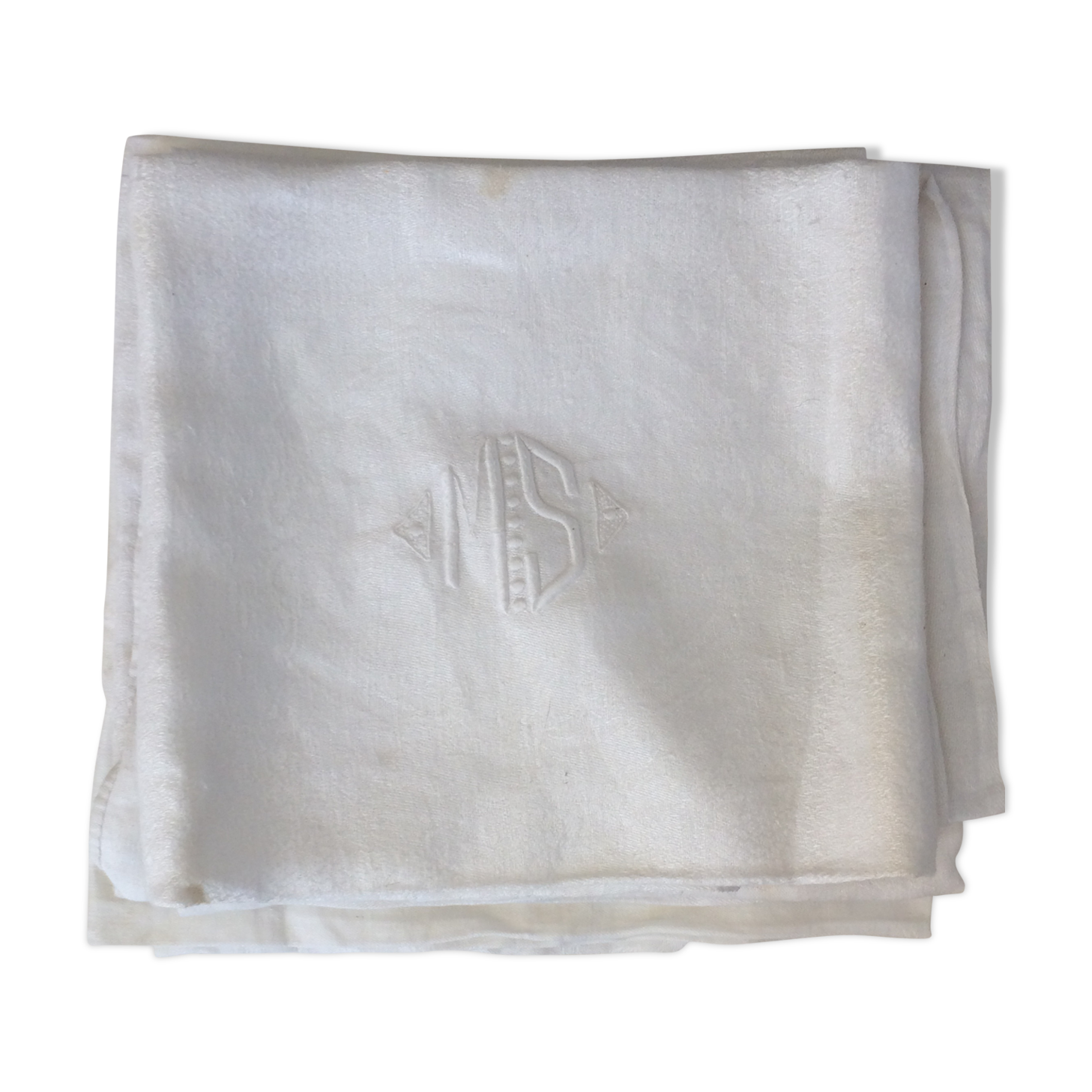 6 old towels damassées with monogram. Mismatched.