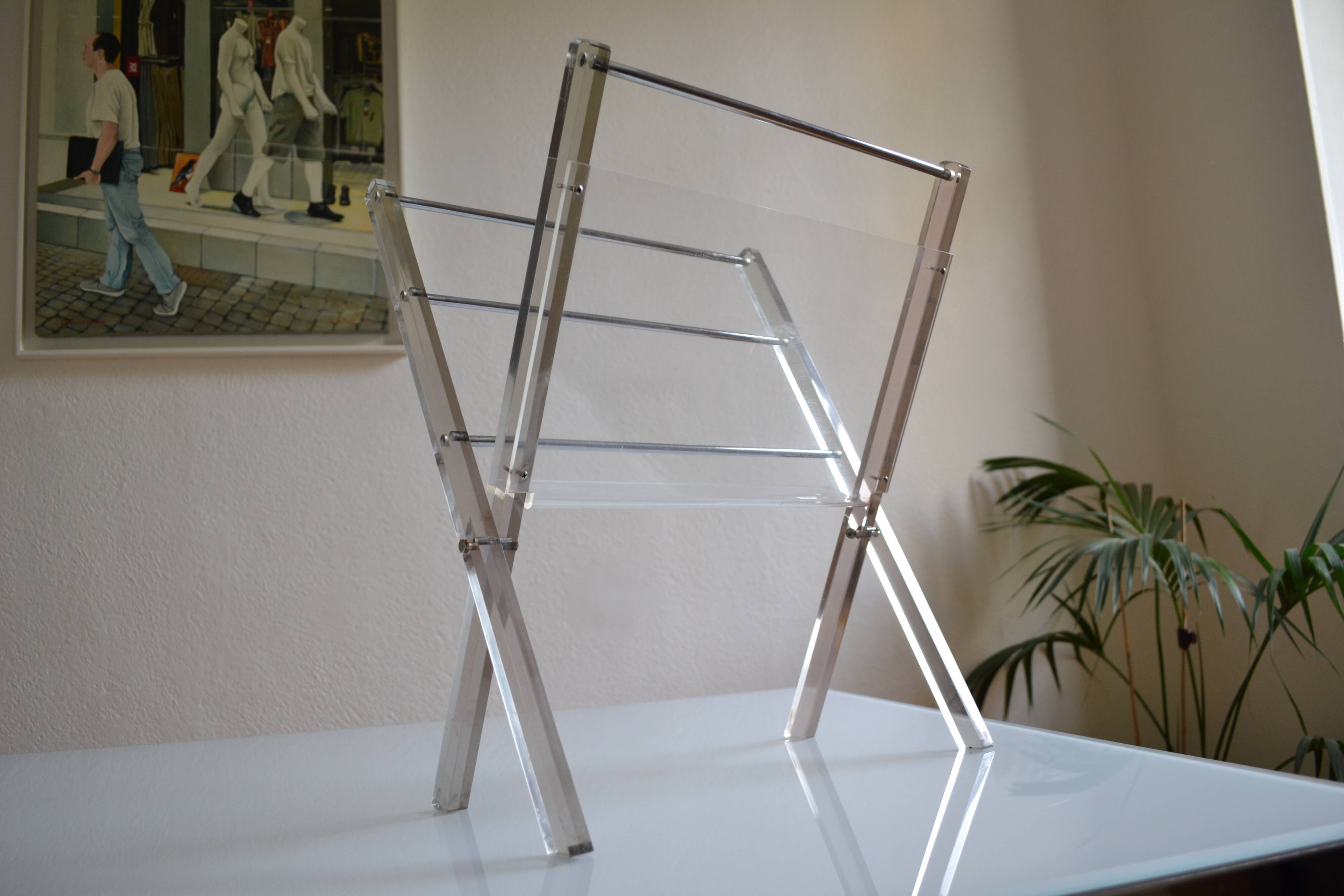 Modernist magazine holder Pop Space age smoked plexiglass vintage 70s