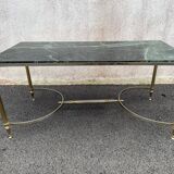 Coffee table in gilded brass and veined green marble