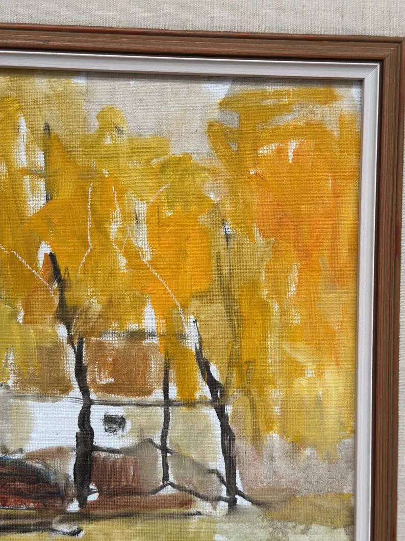 Original Swedish Oil on Canvas – "Houses and Trees in Autumn" by Pia H. Campbell