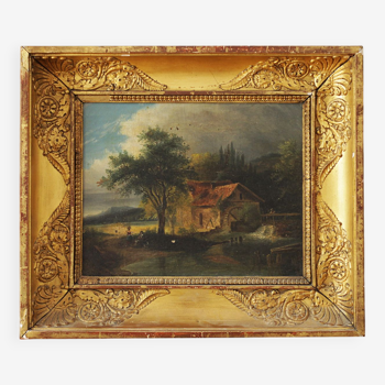 <Countryside with farms and peasants>,French painter from the 19th century