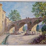 Christian Xapella (1927-2021) - Oil on canvas - Landscape with a bridge, near Carcassonne