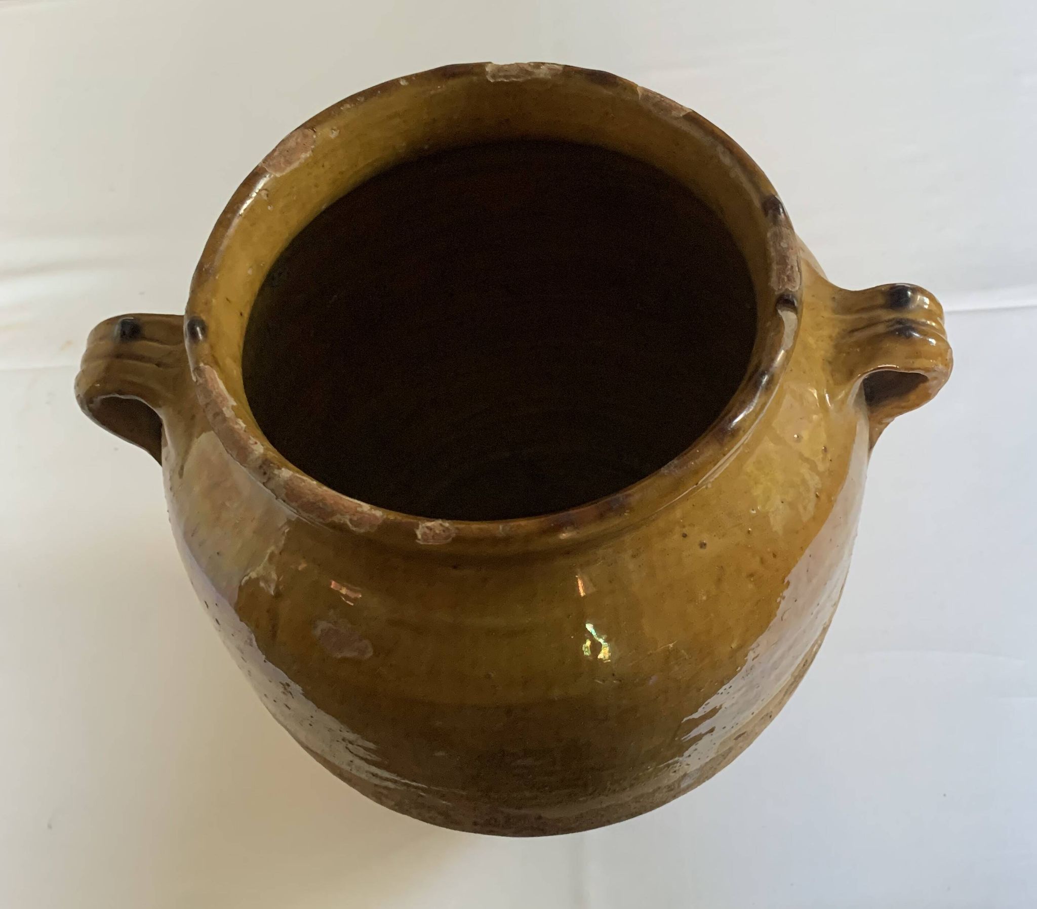 Old glazed yellow terracotta confit pot – South-West of France
