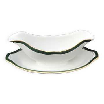 Saucière avec sous-assiette attachée antique Villeroy et Boch Boch Mettlach XIX siècle
