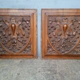 2 carved walnut woodwork panels early 20th century