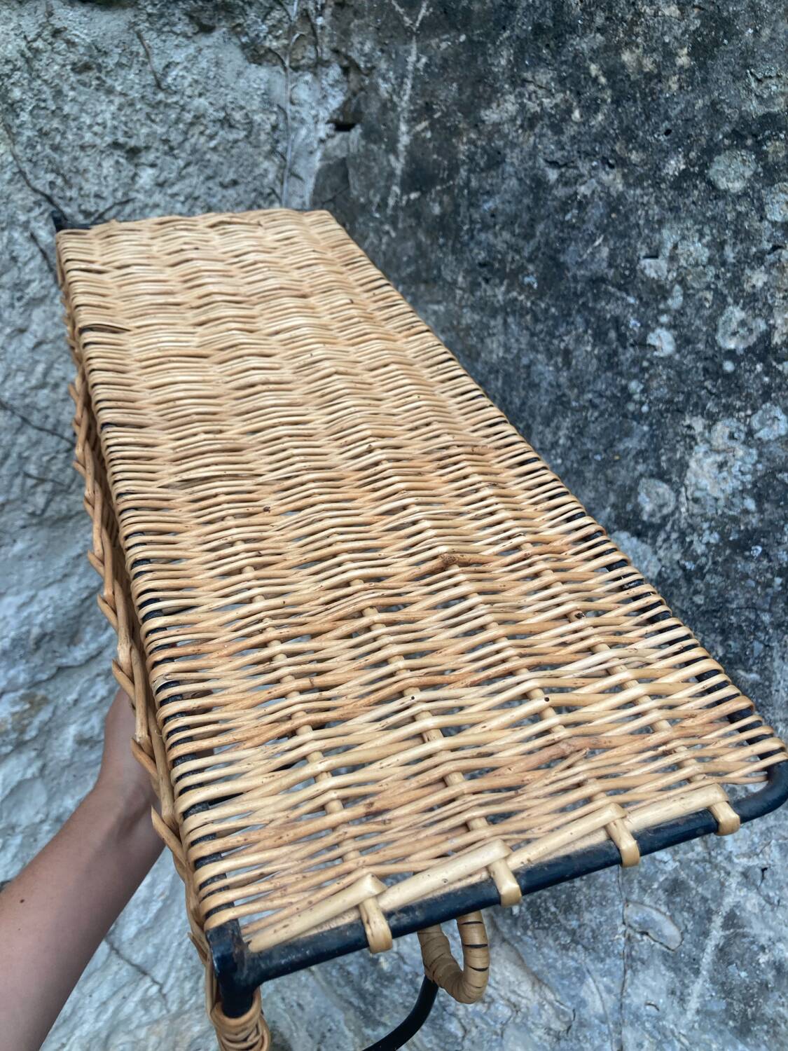 Vintage rattan wall coat rack
