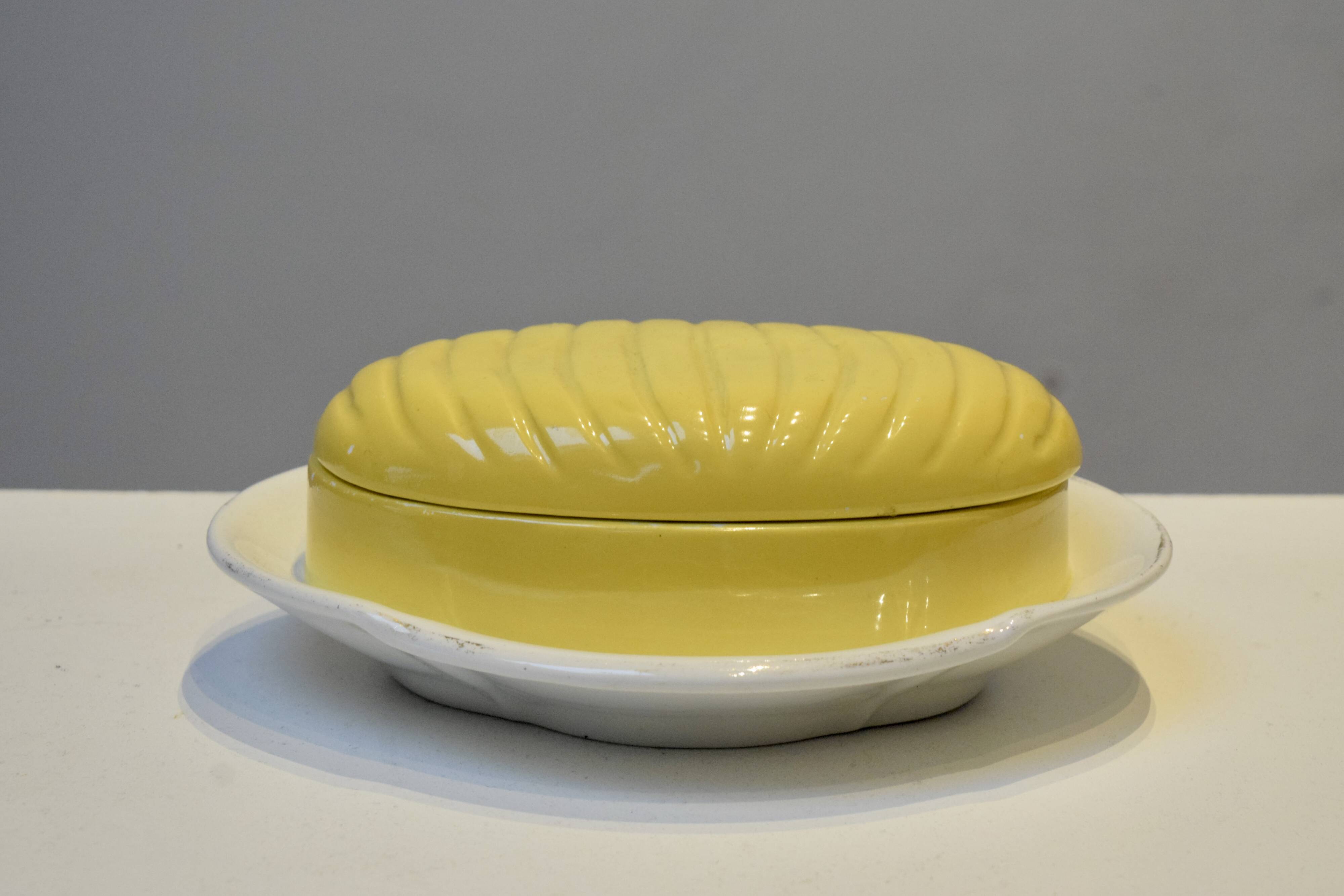 Vintage glazed ceramic butter dish - Manufacture Impériale de NImy