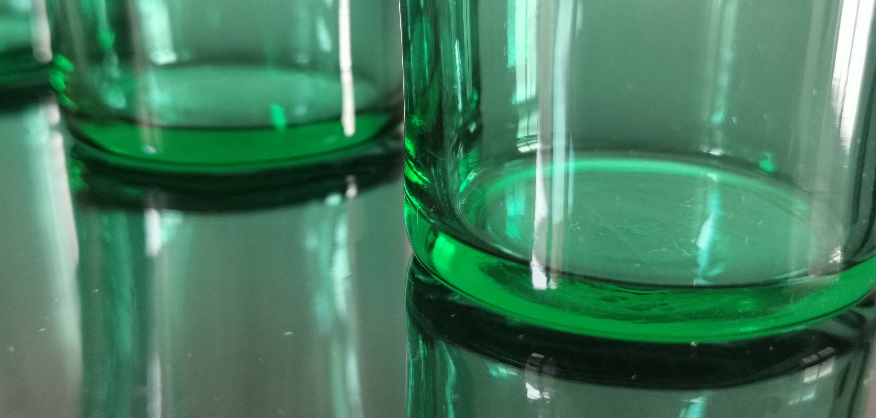 5 old vintage emerald green glasses