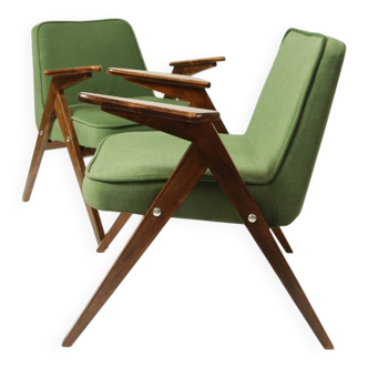 Pair of vintage royal green velvet armchairs by Chierowski design