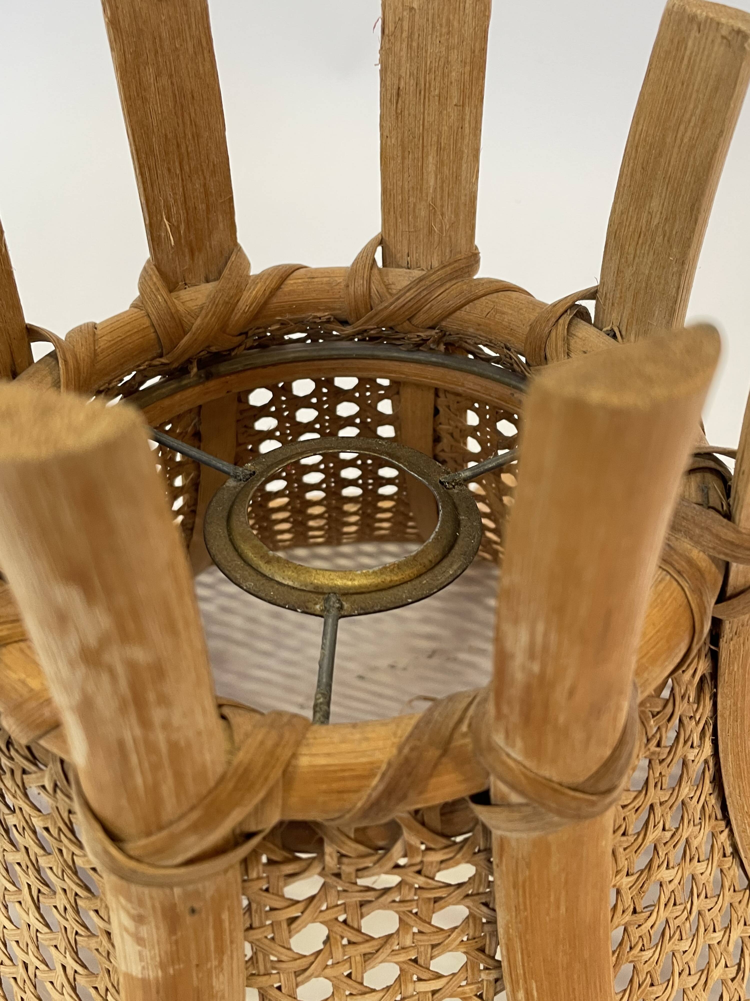 Vintage lampshade hanging lamp rattan and webbing 70s boho design minimalist