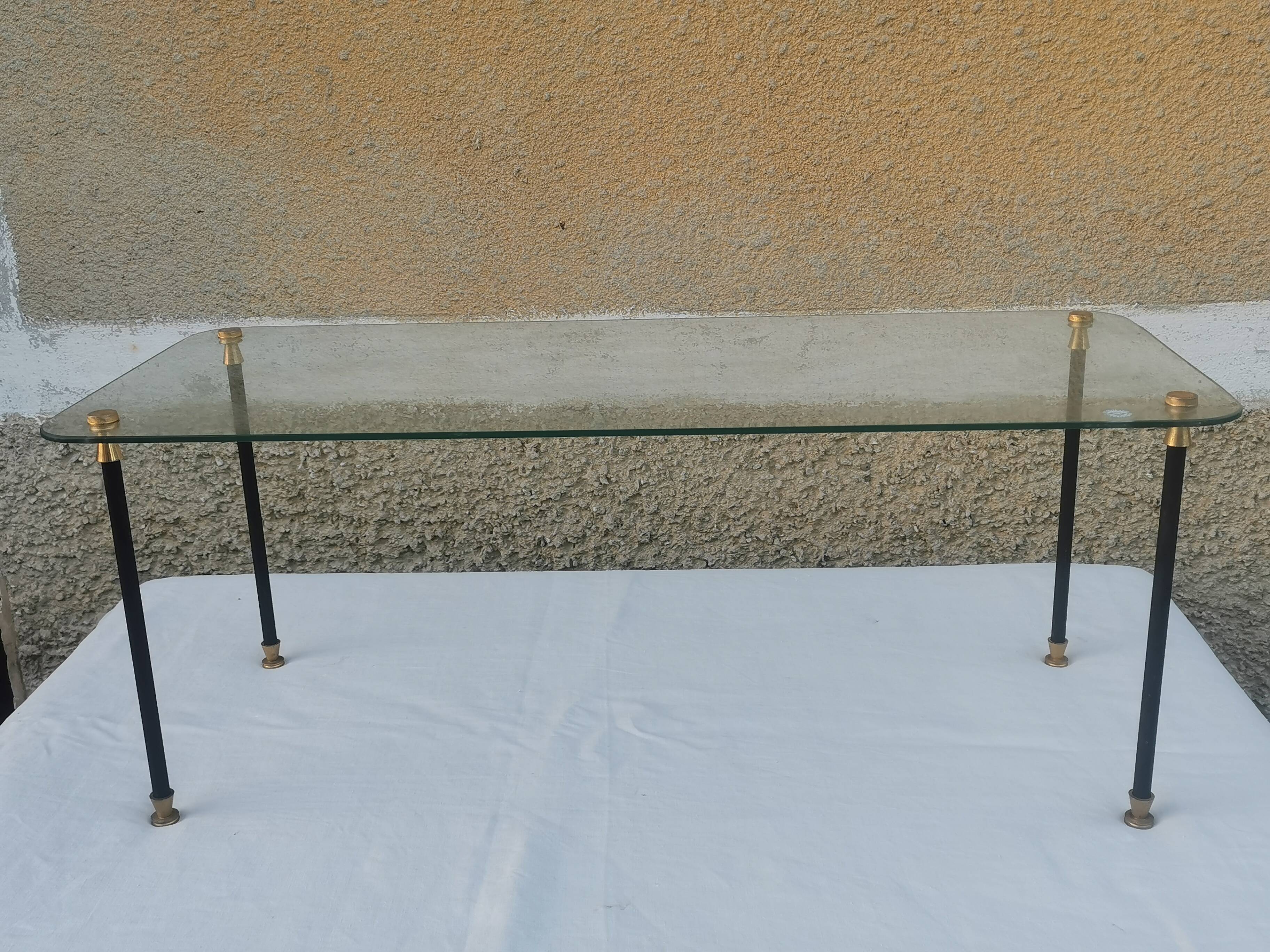 Table basse vintage "verre et laiton"