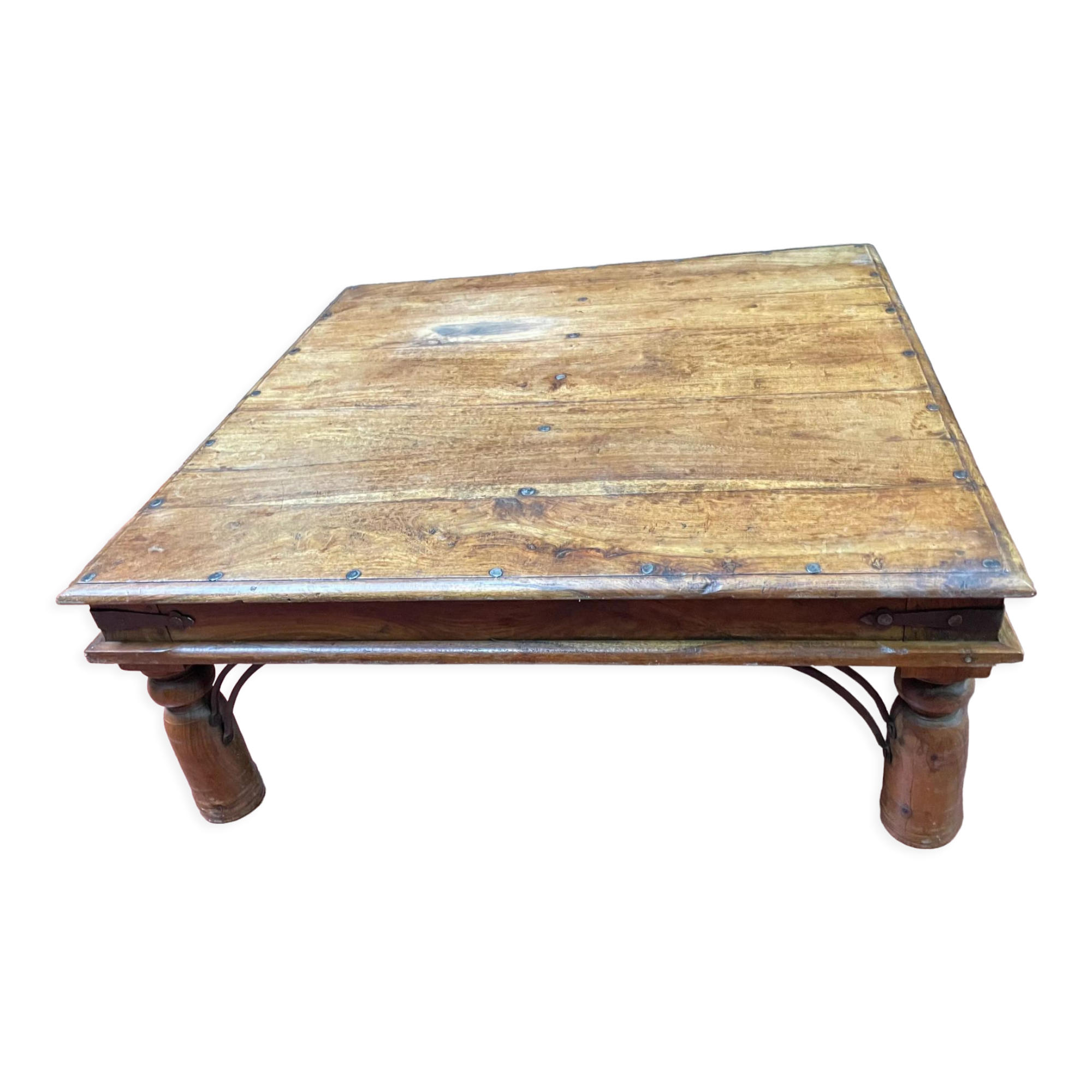 Square coffee table in solid teak wood 1m x 1m