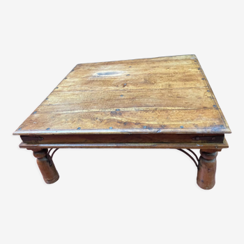 Square coffee table in solid teak wood 1m x 1m