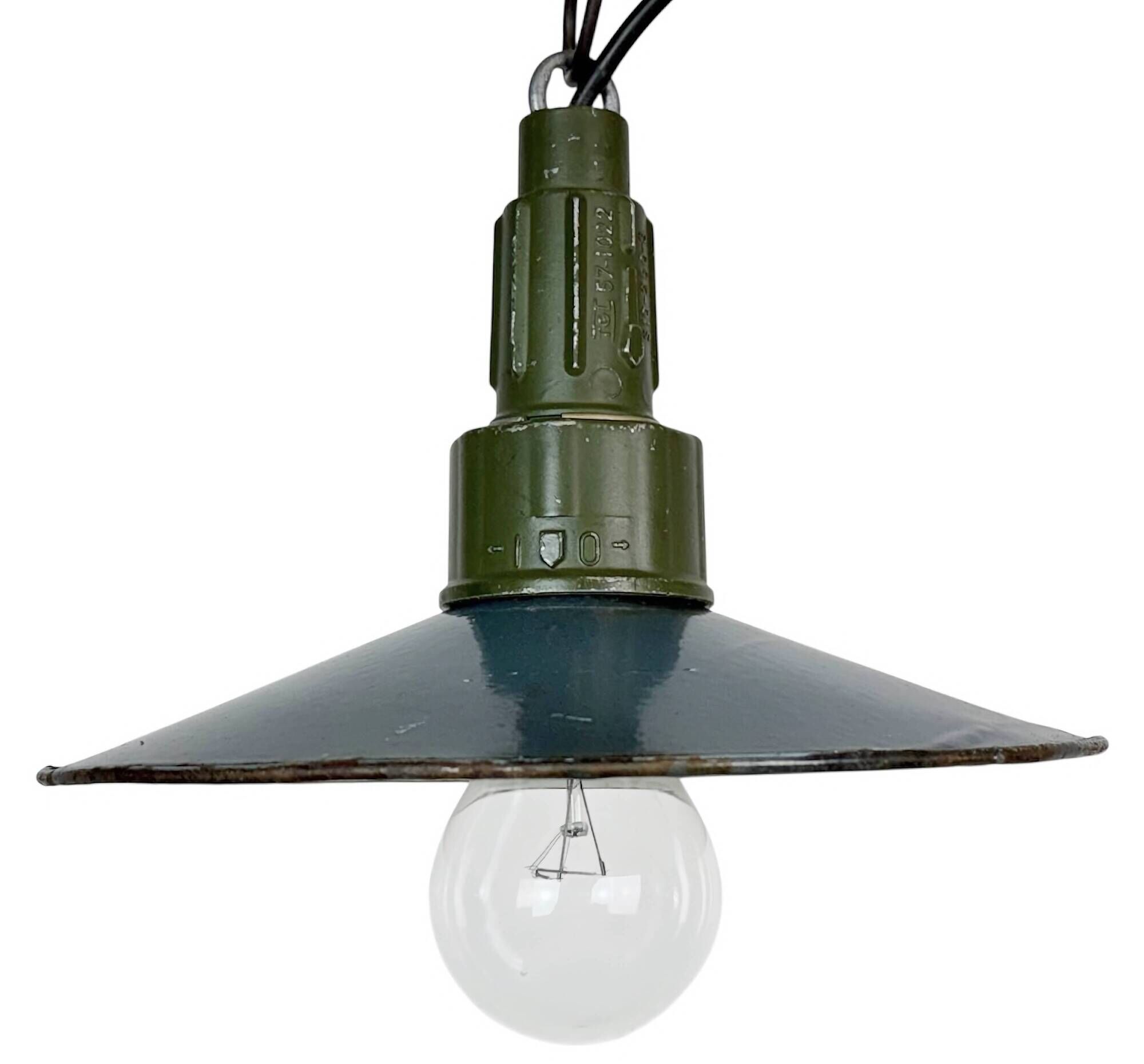 Industrial Blue Enamel Military Pendant Lamp with Cast Aluminium Top, 1960