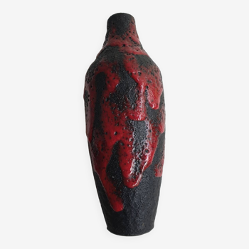 Vase céramique West-Germany lava noir rouge années 1960