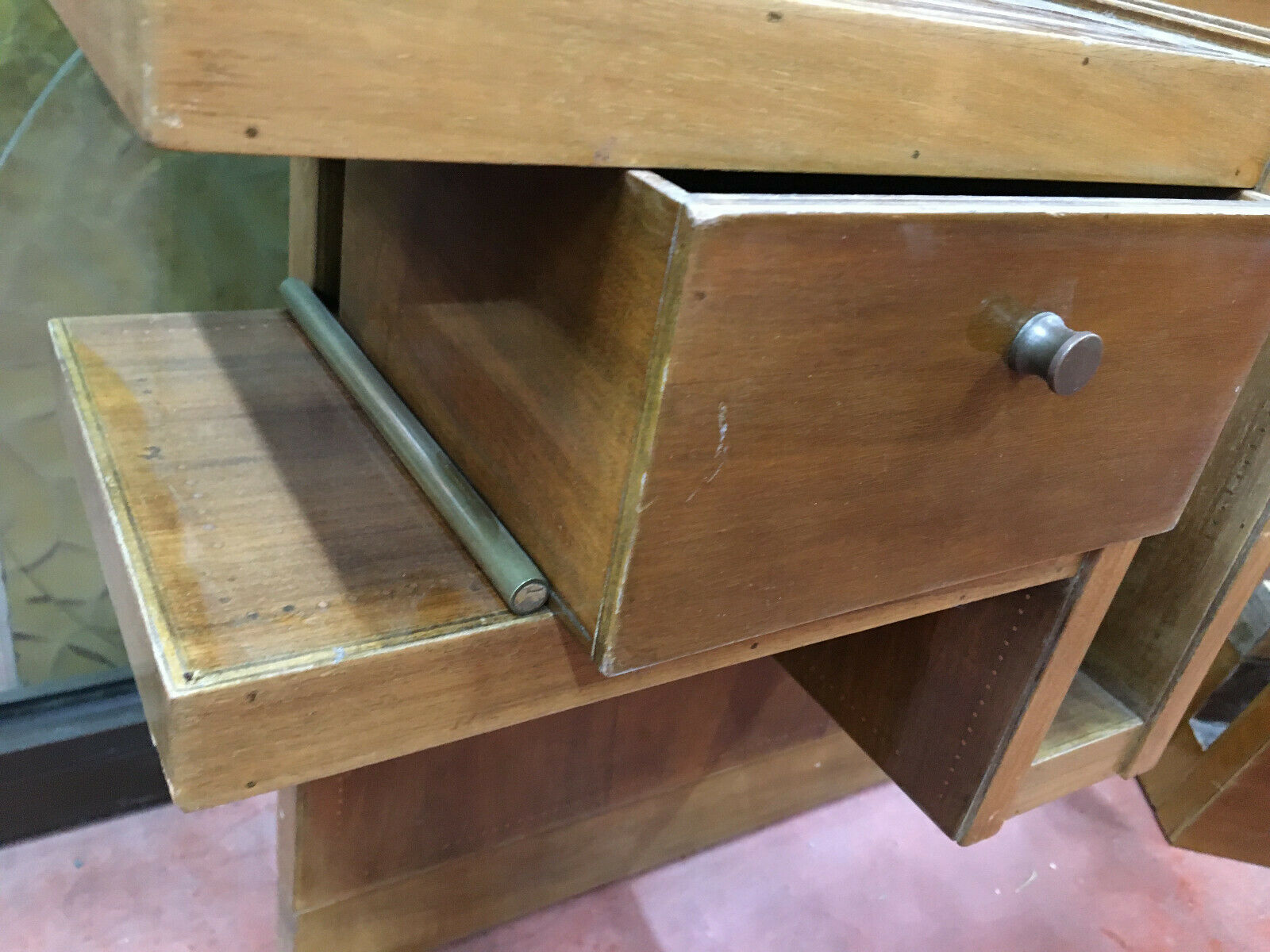 André Sornay walnut wooden headboard with brass nail assembly